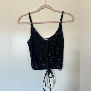 Zara Black Sequin Crop Cinch Waist Top Small